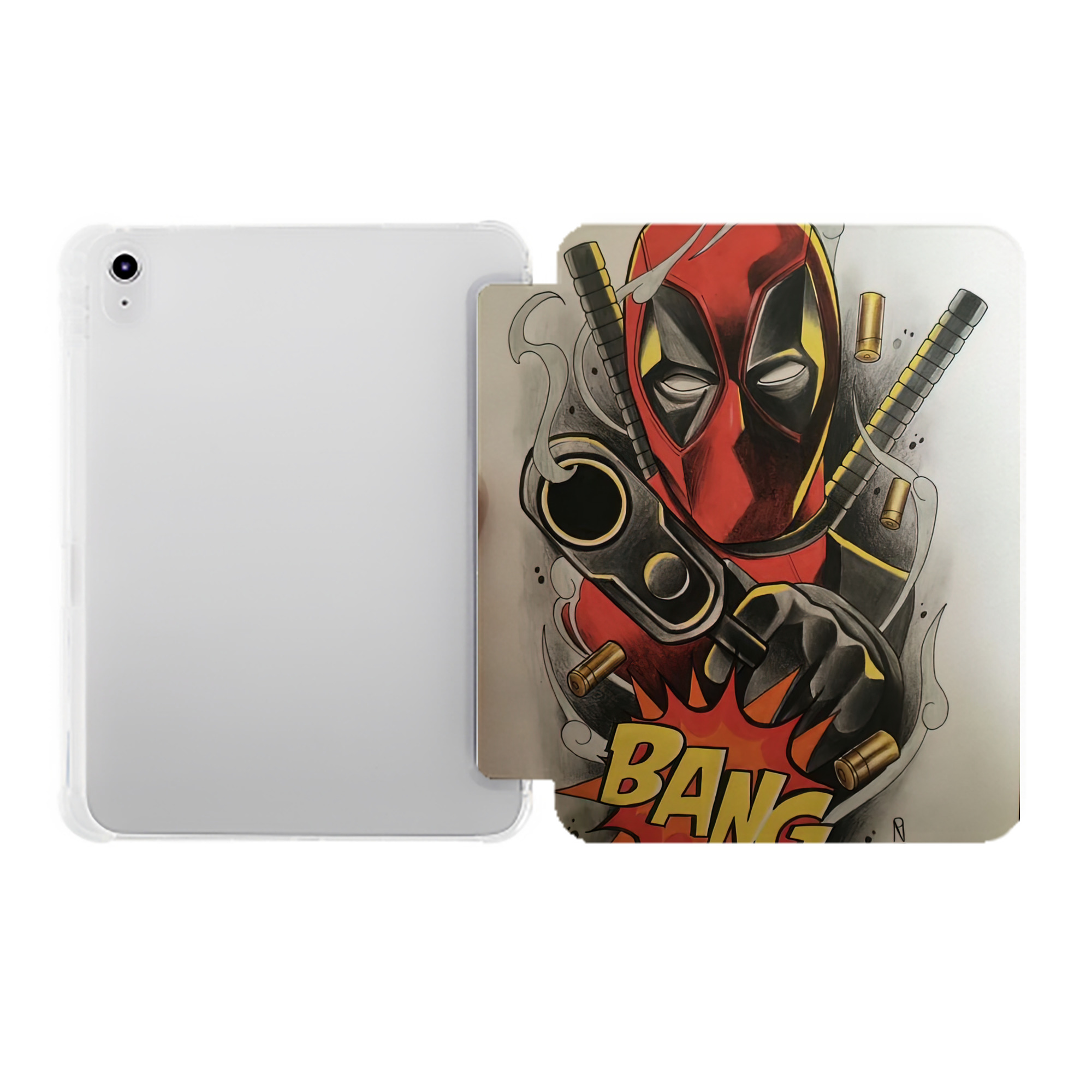（画像用） Deadpool デッドプール IPad ケース ペン収納付き 三つ折りスタンド PUレザー×シリコン 対応機種9.5/10.5/10.9インチ
